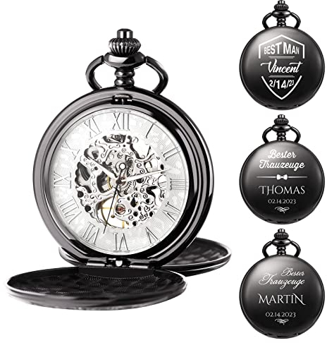 TREEWETO Personalisiert Graviert Taschenuhr Für Herren Groomsman Bester Mann Taschenuhren Quarz Fobwatch Bräutigam Geschenke Für Hochzeit Trauzeuge