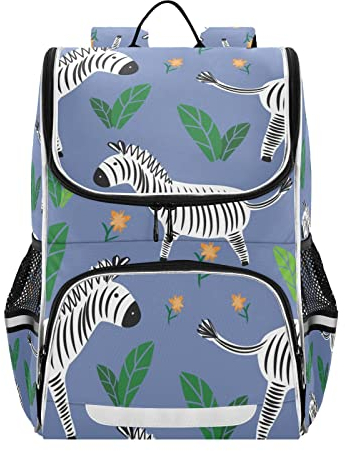 Vnurnrn Pferdeblätter Cartoon Zebra Kinderrucksack Schulter Rucksack für Jungen Mädchen Bookbag Laptop Büchertasche Rucksäcke Für Schule