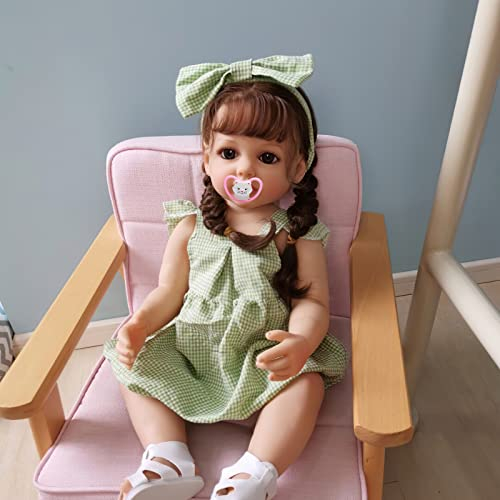 MineeQu 22 Zoll lebensechte wiedergeborene Babypuppe hergestellt aus Silikon Vinyl Ganzkörper Neugeborenen realistische Kleinkind Mädchenpuppen die echt Aussehen und Sich echt anfühlen