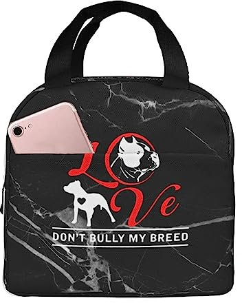 KWQDOZF Lunchtaschen mit Aufschrift „Love My Pitbull Don't Bully My Breed, isolierte Lunchbox, Lunch-Einkaufstasche, Picknicktasche für Damen und Herren, Arbeit, Büro