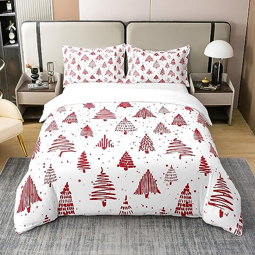 Rote Weihnachten 100% Baumwolle Bettbezug 135x200 Festival Thema Bettwäsche Set Nette Weihnachtsbaum Tröster Abdeckung Abstrakte Weihnachtsbaum Santa Claus Bett Sets mit 1 Kissenbezug Atmungsaktiv
