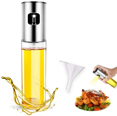 Olive Oil Spray Bottle 100 Milliliter for Kitchen - Versatile Oil Sprayer for Cooking Air Fryer - Leakproof Glass Cooking Oil Spray Bottle