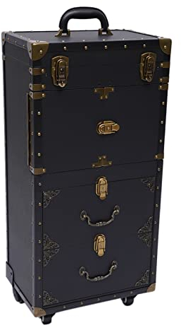 Friseurkoffer Trolley,Groß Make Up Koffer Mit Passwortsperre,Kosmetikkoffer Alu Beauty Case 39 * 26 * 82cm Profi Friseurkoffer,Schminkkoffer mit Rollen 360° Drehbar Mit Fönhalter, Vintage
