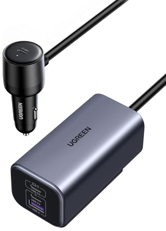 UGREEN 130W GaN Zigarettenanzünder USB C Auto ladegerät USB C 4 port Zigarettenanzünder Verteiler Auto zubehör kompatibel mit MacBook Pro, iPhone 16/16 Pro/16 Pro Max/15/14, iPad Pro, Galaxy S24, usw.