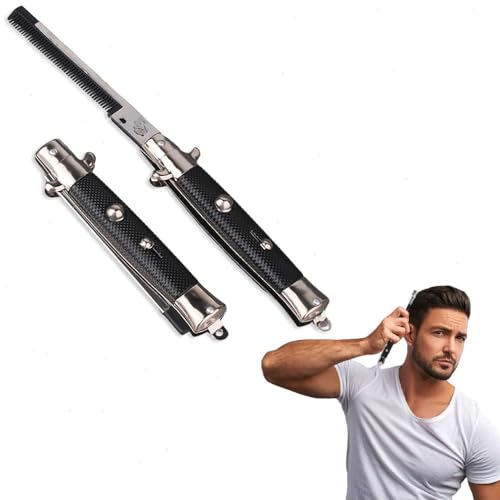 Switchblade Comb Foldable Switch Blades Comb Spring Hopper Brush Comb Knife Portable Hair Comb,Comb Switchblade for Mens Beard or Scalp Hair Styling Accessories#indivual