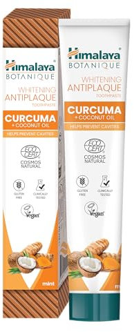 Himalaya Ecocert Cosmos Natural Certified Botanique Dentifricio Sbiancante Antiplacca con Attivi Bio, Curcuma + Olio di Cocco per Denti più Sbiancati | Previene le Carie, Rinfresca l'Alito, 75 ml