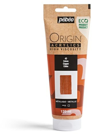 Pebeo - Origin Acrylics 120 ml - Peinture Acrylique Éco-Conçue - Haute Viscosité - Finition Métallique - Liant 100% Recyclé - 96% de Matières Premières d’Origine Européenne - Cuivre