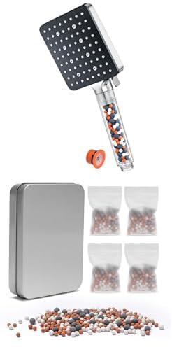 YEAUPE PRO Duschkopf,Universal Duschbrause mit Filter,Badewanne Handbrause (115 * 100mm),Wassersparend Brausekopf mit 6 Strahlarten,Mineralperlen Nachfüllset für die Handbrause