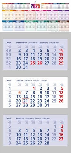 3-Monatskalender/Jahreskalender 2026/3 Monatsblöcke/Feiertage/Schulferien/mit Datumschieber