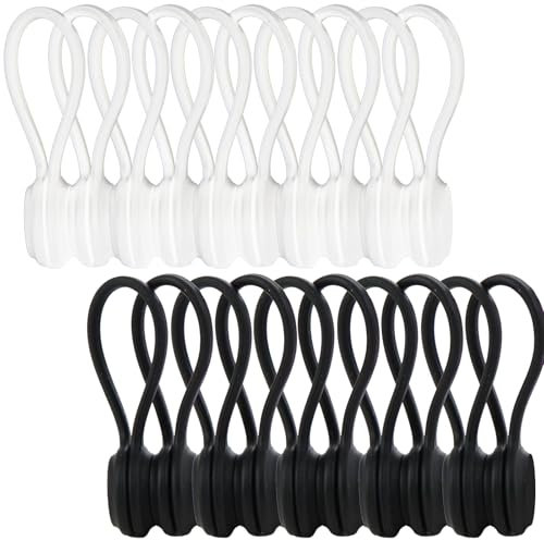 Benaewa 20Pcs Magnetic Cable Ties, Black & White Silicone Magnetic Ties, Reusable Cord Storage Organizer for Office, School, Home