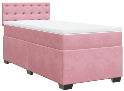 vidaXL Boxspringbett, Polsterbett Bett mit Matratze LED, Bettgestell mit Kopfteil Lattenrost, Einzelbett für Schlafzimmer, Rosa 90x190cm Samt