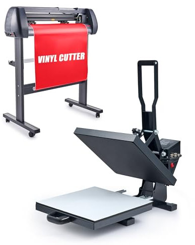 CREWORKS Heat Press and Vinyl Cutter Combo, 38x38 cm Heat Press with Digital Control Dual Heating Tubes and 87 cm Vinyl Plotter for Home Business DIY