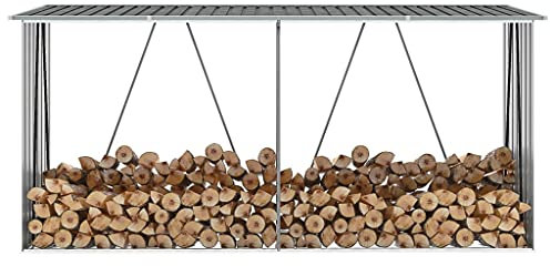 Kaminofen & Holzofen Gartenholz Lagerschuppen aus verzinktem Stahl 330x84x152 cm grau Holzregal & Träger