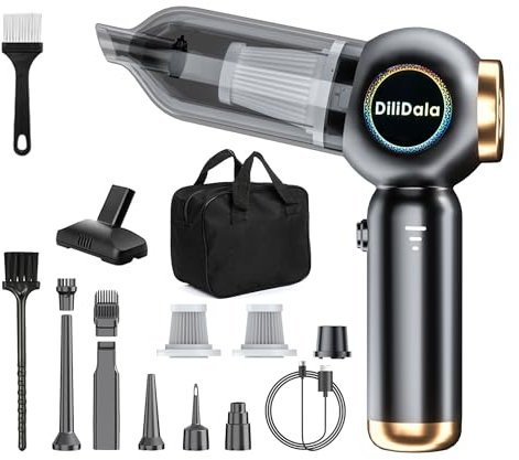DiliDala Handstaubsauger Akku, Auto Staubsauger Stark, 22000PA Handstaubsauger Kabellos,3-Gang 220000 U/min Elektrische Staubgebläse Druckluft für Auto, Küche,PC, Sofa, Büro, Haus& Tierhaar Reinigung