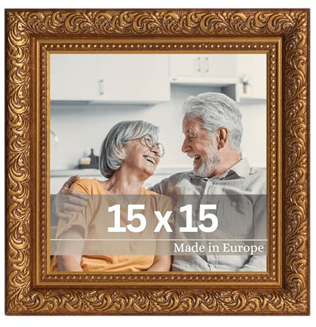 VictoR Vintage Bilderrahmen „Rubens“ in 15x15 cm Gold Braun - Leiste: 30x20mm - Echtglas - Fotorahmen Barock - Antik - Bilderrahmen 15x15 Gold - Quadratisch