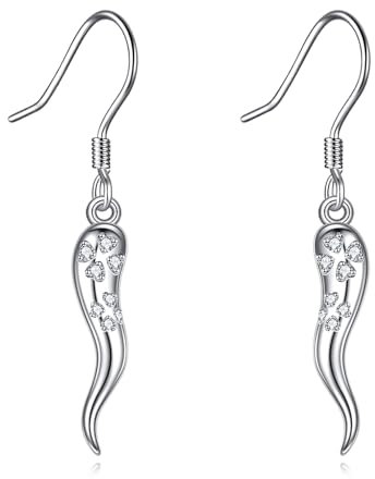 DAYLINLOVE Italienische Horn Ohrringe 925 Sterling Silber Glücksklee Italienische Horn Ohrringe Cornicello Ohrringe Talisman Schutz Amulett Italienischer Hornschmuck Geschenke für Frauen