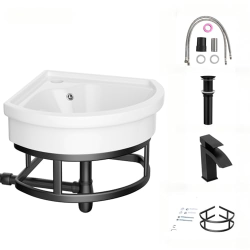 Lordear Corner Wall Mounted Bathroom Sink with Towel Rack – 11 4/5 x 11 4/5 Inch Triangular Wall Hung Porcelain Vessel Sink for Small Bathrooms One Hole Vanity Sink for Corner Installation