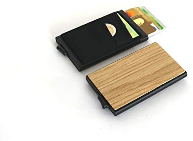 STREIFHOLZ Kreditkartenetui aus Holz, Kreditkartenhalter, Geldbörse, Popup, Portemonaie, RFID NFC Schutz, Geschenk mit Gravur, Männer Frauen Papa Mama (Eiche)