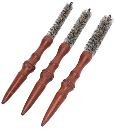 TYTOGE Runder Kamm für dünnes Haar, Holzgriff, Haarstyling, Spiralkamm, tragbar, Mini-Roller, Quiff-Bürste, 3 Stück