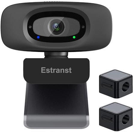 Estranst Webcam HD 2K con copertura privacy e microfono a cancellazione del rumore, webcam USB esterna per PC, laptop, Mac, monitor desktop, include 2 organizer per cavi