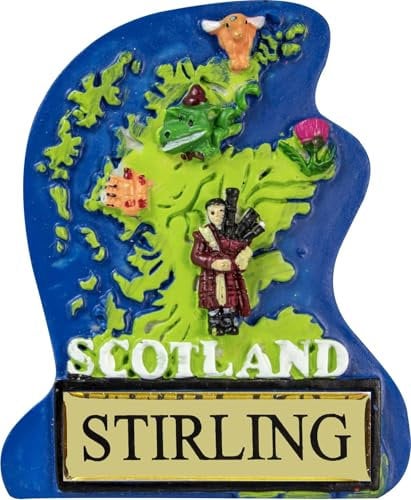 I LUV LTD Stirling Fridge Magnet Souvenir - Scotland Map Shape with Highland Piper, Traditional Scottish Gifts