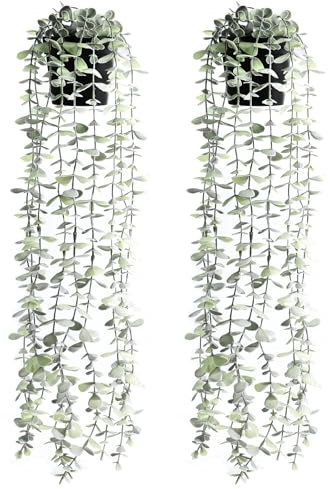 MCTNCT 2pcs Plante Artificielle Tombante avec Pots, Eucalyptus Plantes Artificielles Interieur, Fausse Plante, Petite Plante Artificielle Interieur pour Célébration Cuisine Jardin Bureau