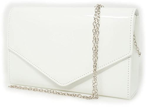 Emila Pochette bianca lucida vernice elegante da cerimonia donna ragazza signora borsa a mano piccola clutch bag borsetta sera giorno matrimonio comunione battesimo Bianco autunno inverno 2025 2026