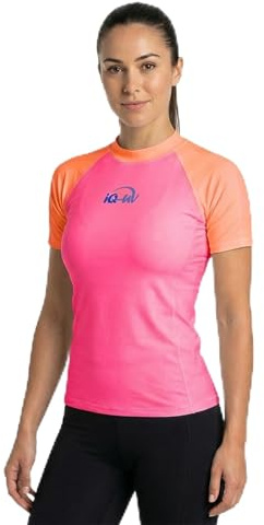 iQ-UV Shirt für Damen Kurzarm Slim-Fit – Rash Guard Schwimmshirt für Damen aus recyceltem Material – UV-Schutz Badeshirt zum Schwimmen, oder Sport – funktionales Surf-Shirt für Frauen
