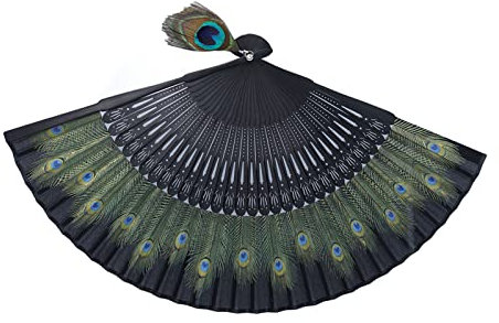 ZJchao Ventilador de bambú Patrón de Pavo Real Plegado Estilo Antiguo con Diseño único para Regalos Decoración de Pared de Rendimiento de Baile