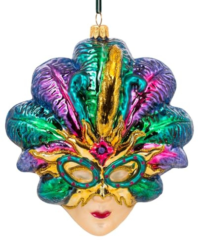 Glas Christbaumschmuck mundgeblasen handbemalt in Europa | Weihnachtsbaum Anhänger für Weihnachten | Christbaumanhänger | Weihnachtsbaumschmuck (Karneval Maske 13 cm)