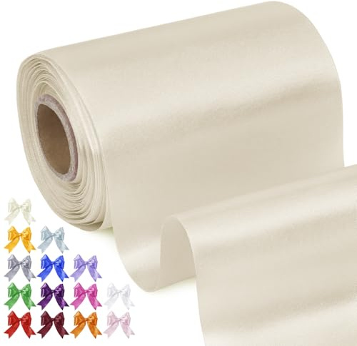 Uiopa Geschenkband Breit 10cm x 20m Satinband Beige Schleifenband Polyester Stoffband Deko Satin Band für Geschenkverpackungen, Hochzeiten, Stuhlschärpen, DIY-Handwerk