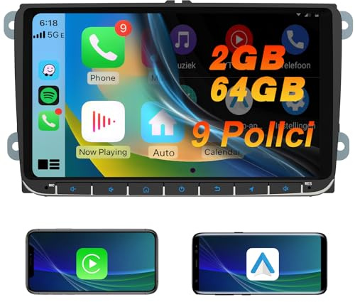 AWESAFE 9 Pollici Android 13 Autoradio [2G+64GB] con CarPlay/Android Auto per VW Golf 5 6 Plus Polo Passat Tiguan Seat, Car Radio GPS Bluetooth WIFI FM RDS EQ Comandi al Volante