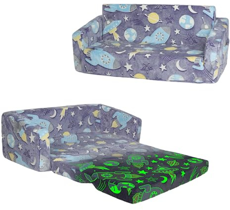 Kindersofa Ausklappbar 2-in-1 Spielsofa Extra Groß im Dunkeln Leuchtet | Relaxsessel Weiche Kindersessel für Mädchen Jungen zum Spielen Lesen Geburtstagsgeschenk