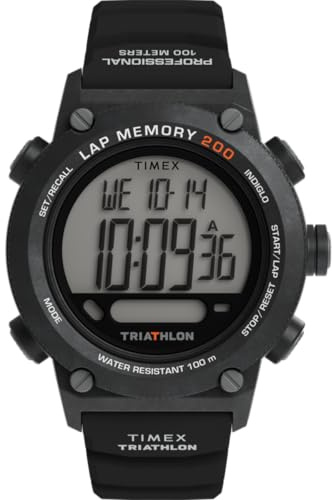Timex Triathlon 200 Lap TW5M66900 - Orologio da Uomo da 44 mm, cinturino in Silicone Nero Con Display Digitale
