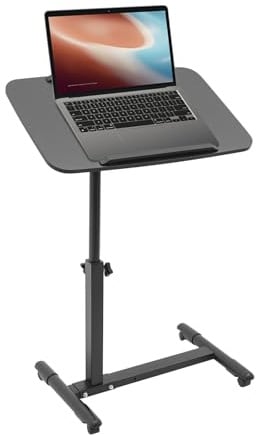 RUETERY Höhenverstellbarer Beistelltisch mit Rollen, Mobiler Nachttisch fürs Bett, Krankenhaus & Büro, Moderner Laptop Tisch in Schwarz, Bis 20kg Tragkraft