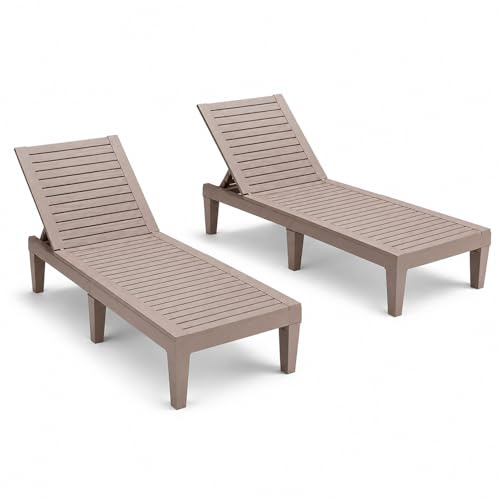 Set 2 Lettini Prendisole Con Schienale Regolabile 5 Posizioni In Polipropilene Effetto Legno Sdraio Per Piscina Giardino Terrazza Spa Design Moderno 190 x 57.5 x 29 Cm Marrone