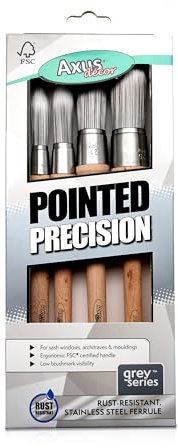 Axus Decor Pointed Precision Brush (Grey Color) Set Of 4 - (12, 15, 20, 25mm) - For All Sash Windows, Architraves & Mouldings, Smooth Finish, Eco-friendly Bamboo Handles, Anti-Rust Stainless Steel