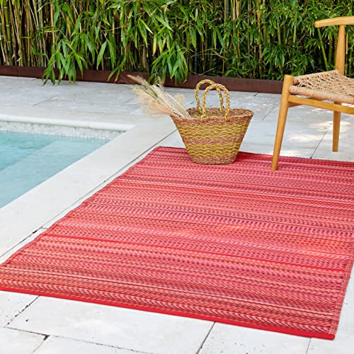 FAB HAB Outdoor-Teppich - wetterfest, farbecht, wendbar - recycelter Premium-Kunststoff - gestreift - Terrasse, Balkon, Garten - Kunststoffteppich Cancun Sonnenuntergang, 240x300 cm