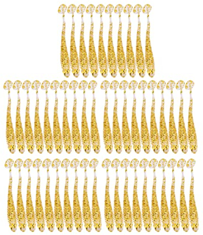 Barsch Köder Gummi,50 Stücke Weiche Angelköder Köder Set,5 cm Kunststoff Fischköder T-Schwanz Grub Wurm Köder Fischgeschirr Zubehör 9 Farben(Golden)