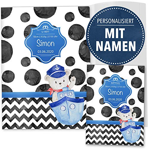 OLGS U-Heft- und Impfpasshüllen 3-teilig Set Creative Royal | Untersuchungsheft Hülle & Impfpasshülle personalisierbar mit Namen und Geburtsdatum (U-Heft Set 3-teilig personalisiert, Bär)
