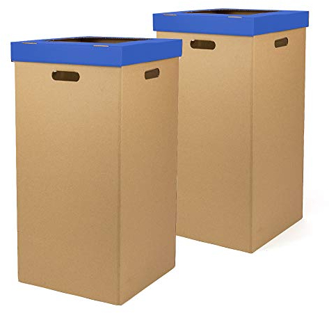 ONLY BOXES Pack de 2 unidades Papelera de Cartón, Papelera con tapa, Color azul, Dimensiones 37 x 36 x 70 cm,