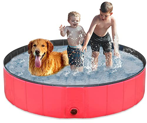 Taeku Piscine pour Chien, Pliable Baignoire Portable Douche Bassin Baignade Pataugeoire pour Grand et Petite Animal (Rouge 120 * 30)