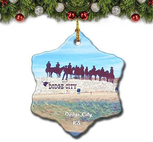 Umsufa Dodge City Park Kansas USA Weihnachtsbaumschmuck, Reisegeschenk, Souvenir, 7,6 cm, Porzellan, doppelseitig