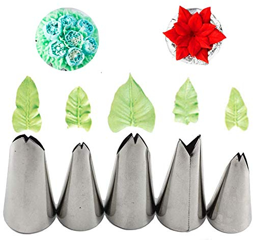 Xfaiz Lot de 5 douilles russes en forme de feuille en acier inoxydable pour décoration de gâteaux et cupcakes