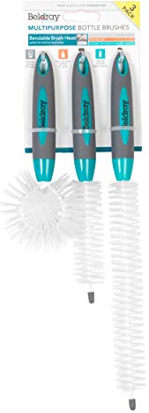 Beldray LA082770EU7 Bottle Cleaning Brushes With 3 Different Heads, Flexible For Hard to Reach Areas, Non-Scratch Soft Bristles, Anti Slip Grip, Cleans Vases, Narrow Neck Bottles, Glasses & Mugs