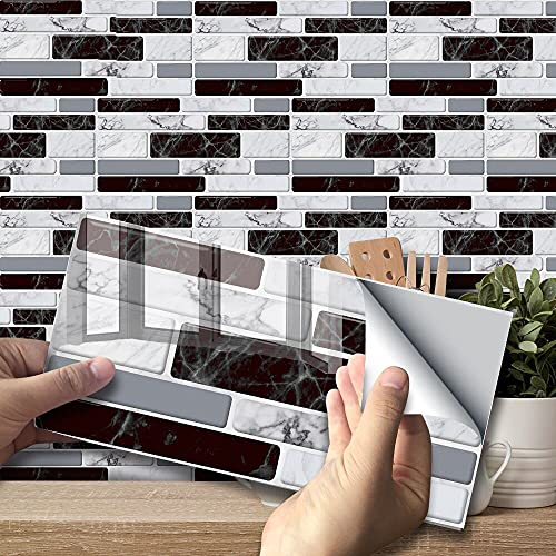 Lpraer Fliesenaufkleber Selbstklebende Klebefolie 20x10cm Wandaufkleber 3D Wasserdicht Steinwandoptik Fliesensticker Deko Aufkleber DIY Fliesen für Küche Wohnzimmer Badzimmer, 27 Stücke