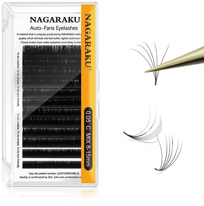 NAGARAKU Auto Fan Lash 2 Layers Volume Eyelash Extensions 0.05 C Curl 8-15mm Mix Length Natural Professional False Lashes Supplies Cluster 2D 3D 4D 5D 6D 10D Russian Easy Fan Lash