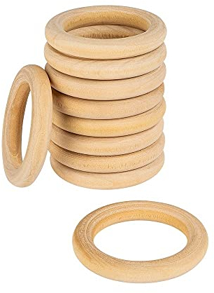 Lot de 10 anneaux en bois - Pour projet de bricolage - De qualité supérieure - Diamètre : 5 cm - Épaisseur : 8 mm, couleur naturelle