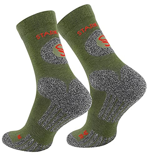 STARK SOUL Trekking Wandersocken für Damen & Herren, 2 Paar Atmungsaktive Gepolsterte Outdoor-Socken (Khaki, 35-38)