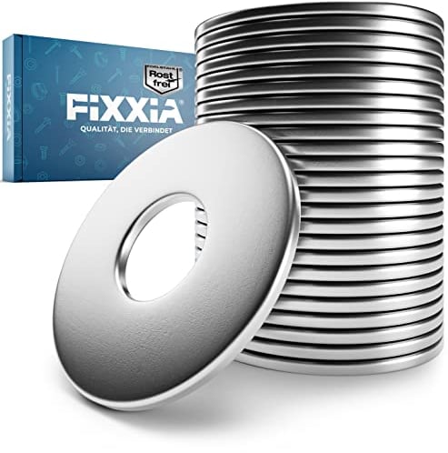 FIXXIA® Rondelle in acciaio inox M5, set da 25, lavatrici in acciaio inox, DIN 9021, rondelle per carrozzeria M5, diametro grande, rondelle M5